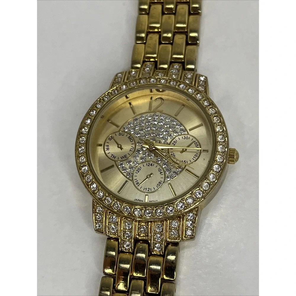 Avon Women's Watch Swarovski‎ Crystal Pave Dial Gold 6.75